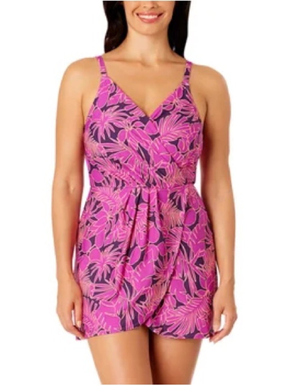 Lands End Pink Tropical Swim Dress Swimsuit